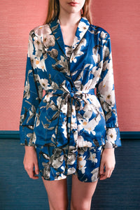 Lia Long Sleeve Tie Top - Blue Floral